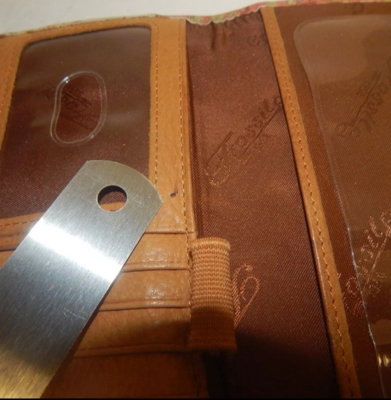 Vintage Fossil Soft Leather Trifold Wallet Floral Stripe Card Holder 7" *READ* - Picture 7 of 8